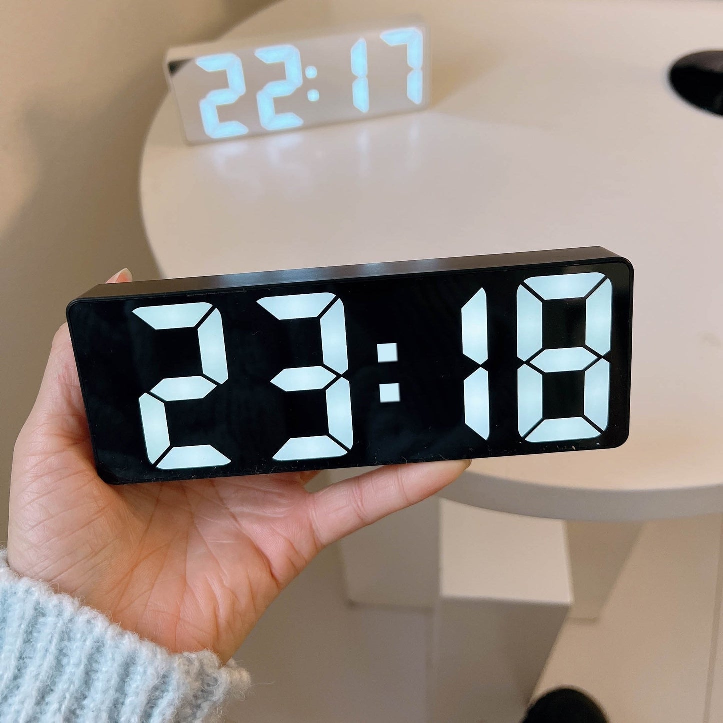 Clock with Digital LED Alarm Temperature Display and Adjustable Brightness