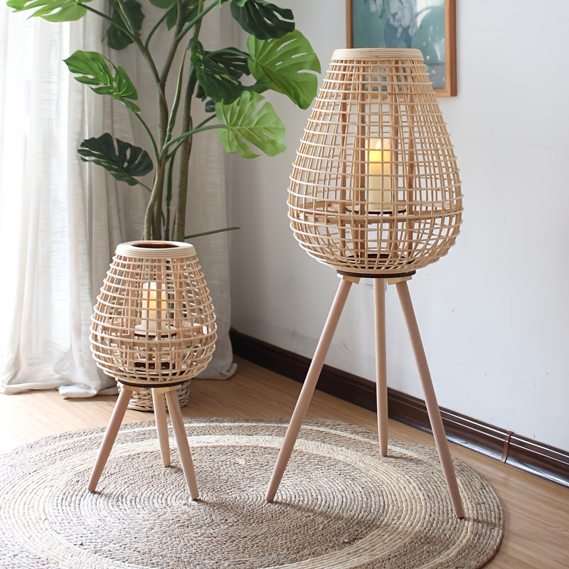 Lantern with Handwoven Rattan Candle Holder for Loose Decorative Piece