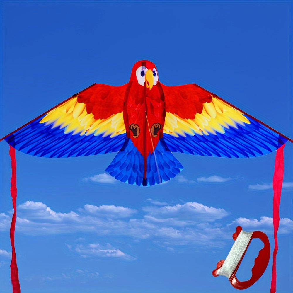 Parrot Kite with Large Colourful Wings and Long Tail Ribbons