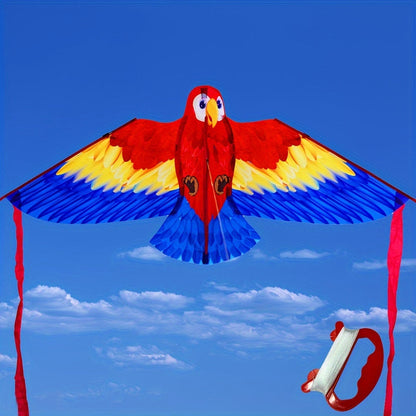 Parrot Kite with Large Colourful Wings and Long Tail Ribbons