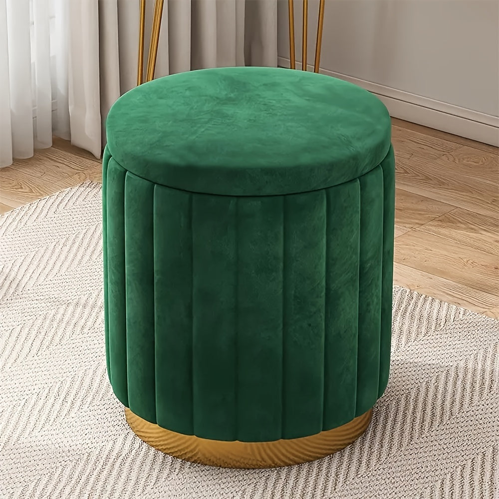 Nordic Chic Storage Ottoman with Stylish Round Pouf with Storage and Mirror Finish
