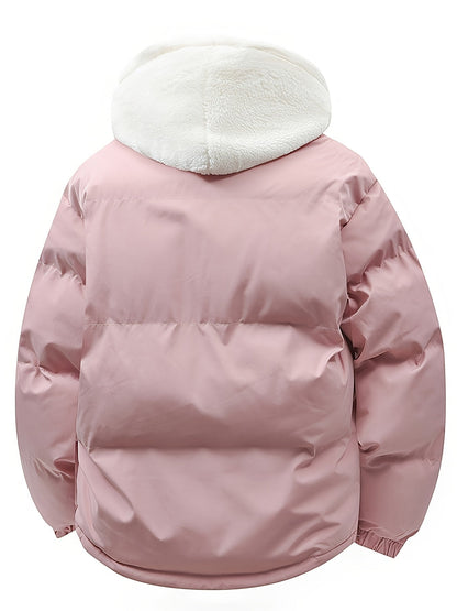 Padded Winter Coat with Teddy Lining and Hood for Casual Unisex Model