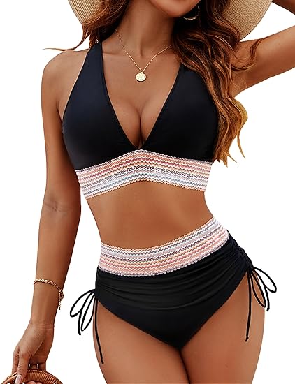 Set with High Waist Bikini V-Neck and Adjustable Straps