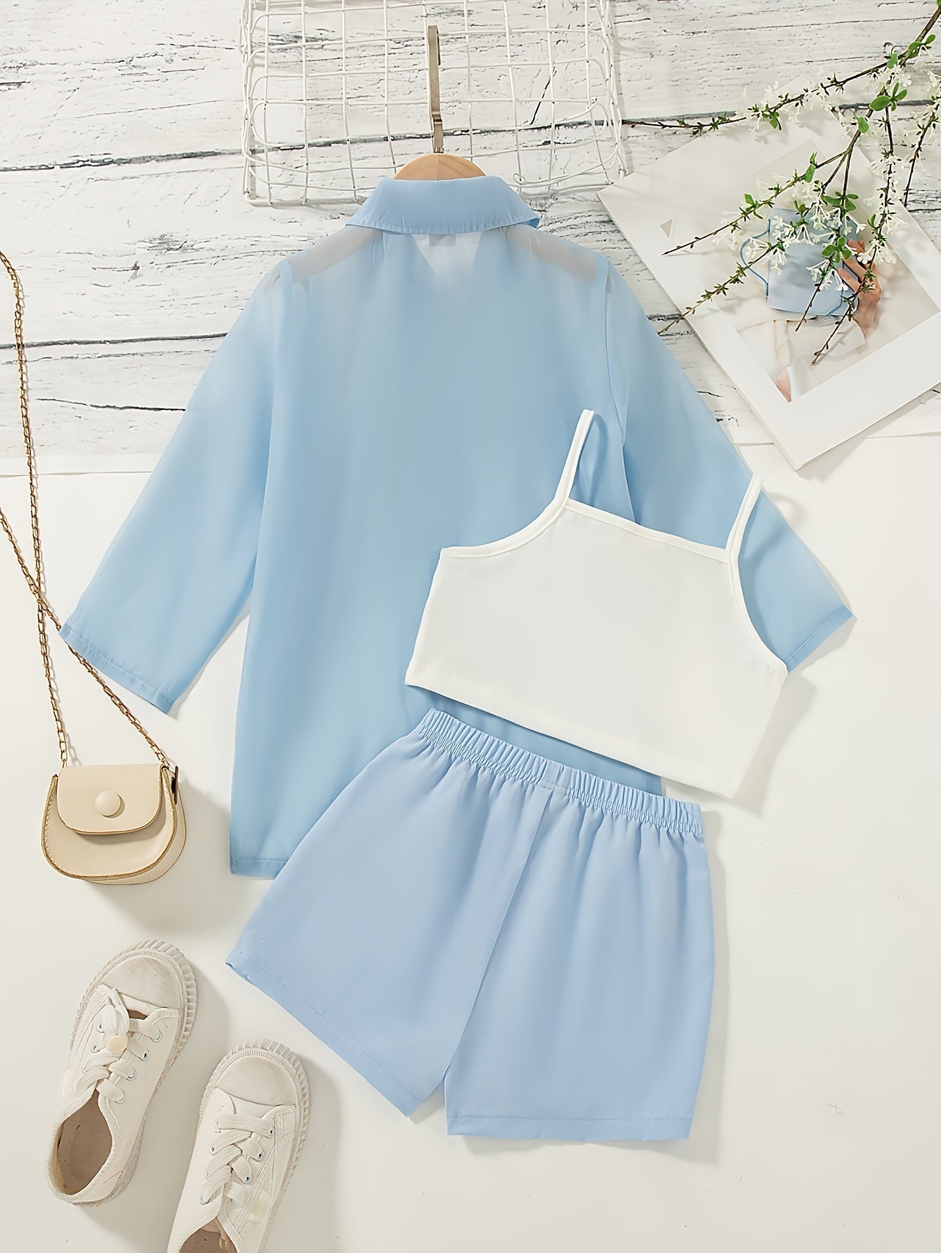 Set with Lightweight Girls' Summer Blouse and Shorts