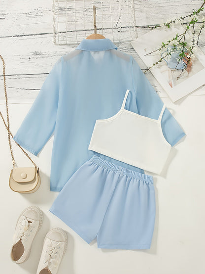 Set with Lightweight Girls' Summer Blouse and Shorts