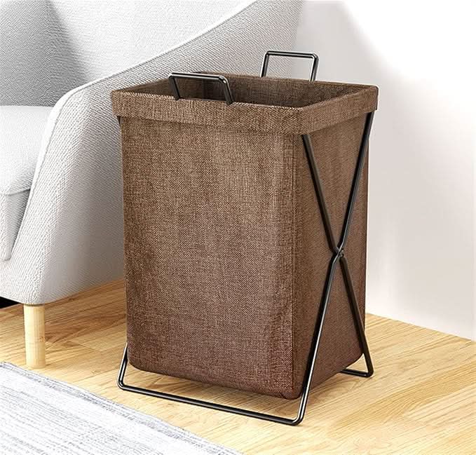 Basket with Foldable Laundry Metal Frame and Woven Fabric Storage Bag