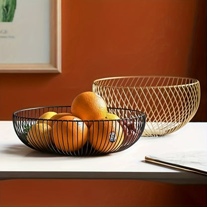 Table with Round Metal Fruit Bowl for and Kitchen with Minimalist and Decorative Design