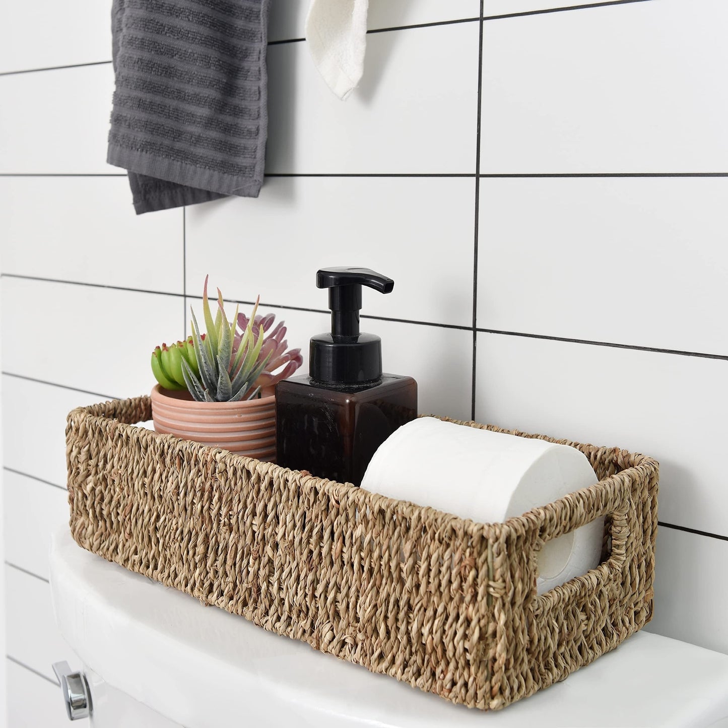 Storage Basket Handmade Seagrass for Ideal for Bathroom and Toilet