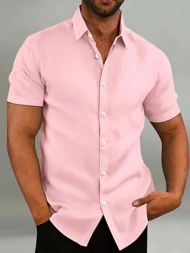 Light with Men's Short Sleeve Shirt Made from and Breathable Material