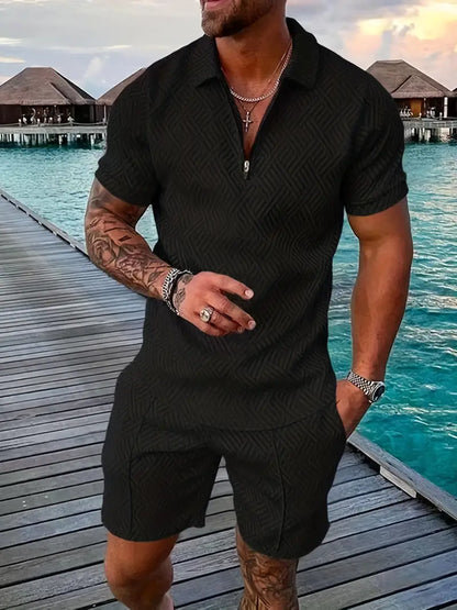 Set with Geometric Men's Summer Polo and Shorts