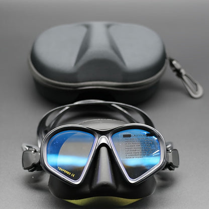 Case Tempered Diving Mask with Storage for Dive Goggles with Anti-Fog and Camera Mount