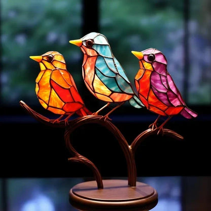 Table with Modern Bird Sculpture with Coloured Glass and Decorative Art Design