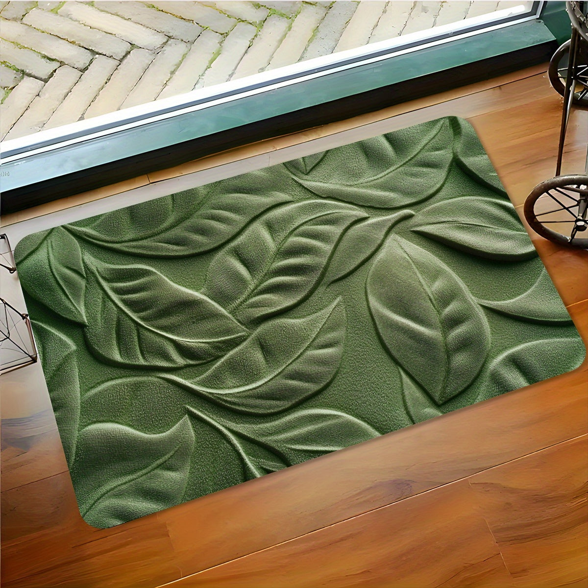 Mat with Diatomaceous Earth Bath Green Leaf Pattern for Absorbent and Quick-Drying