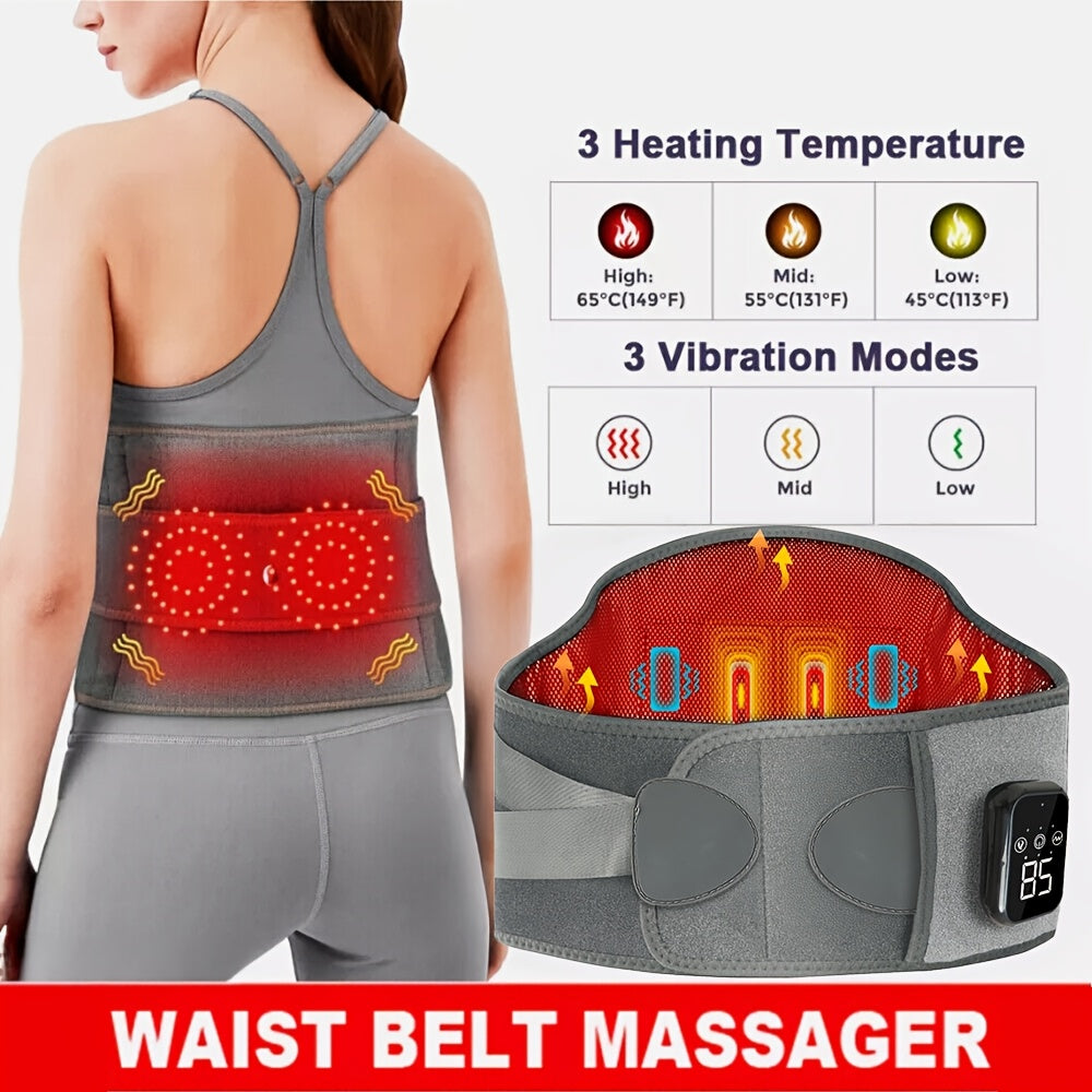 Wireless Heated Massage Belt for Back and Waist for 3 Adjustable Heat and Vibration Modes