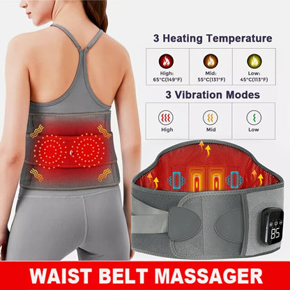 Wireless Heated Massage Belt for Back and Waist for 3 Adjustable Heat and Vibration Modes