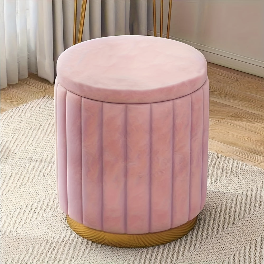 Nordic Chic Storage Ottoman with Stylish Round Pouf with Storage and Mirror Finish