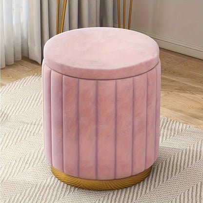 Nordic Chic Storage Ottoman with Stylish Round Pouf with Storage and Mirror Finish