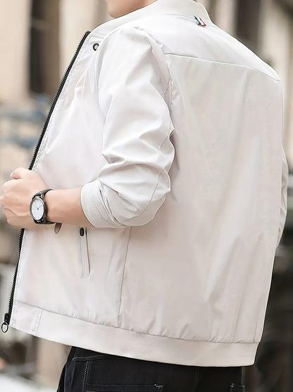 Stand with Lightweight Men's Summer Jacket with Up Collar and Zip Closure