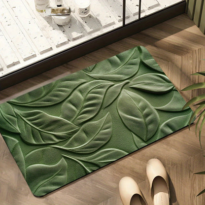 Mat with Diatomaceous Earth Bath Green Leaf Pattern for Absorbent and Quick-Drying