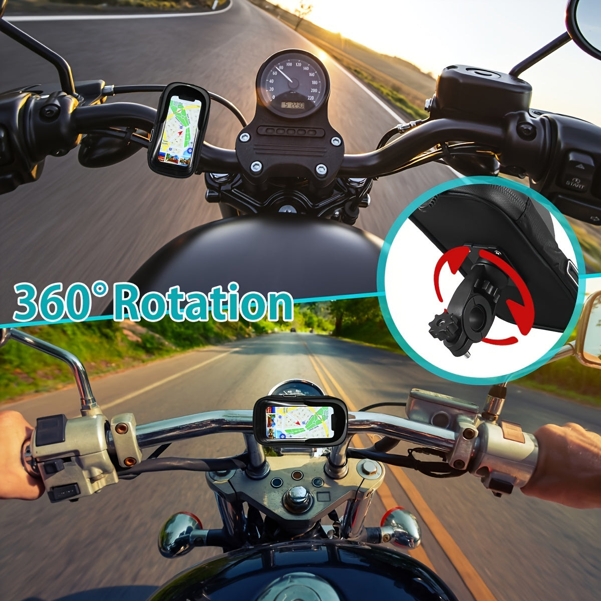 Holder Waterproof Bicycle and Motorcycle Phone for Handlebar Bag with 360° Rotation Option