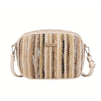 Bag with Shoulder Women Striped Woven Design with Zip Closure