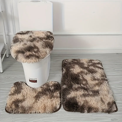 Set with 3-Piece Bathroom Mat Geometric Pattern for Soft and Non-Slip