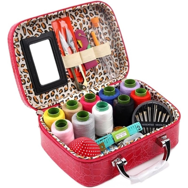 Case Complete Portable Sewing Kit in Faux Leather for Compact and Practical