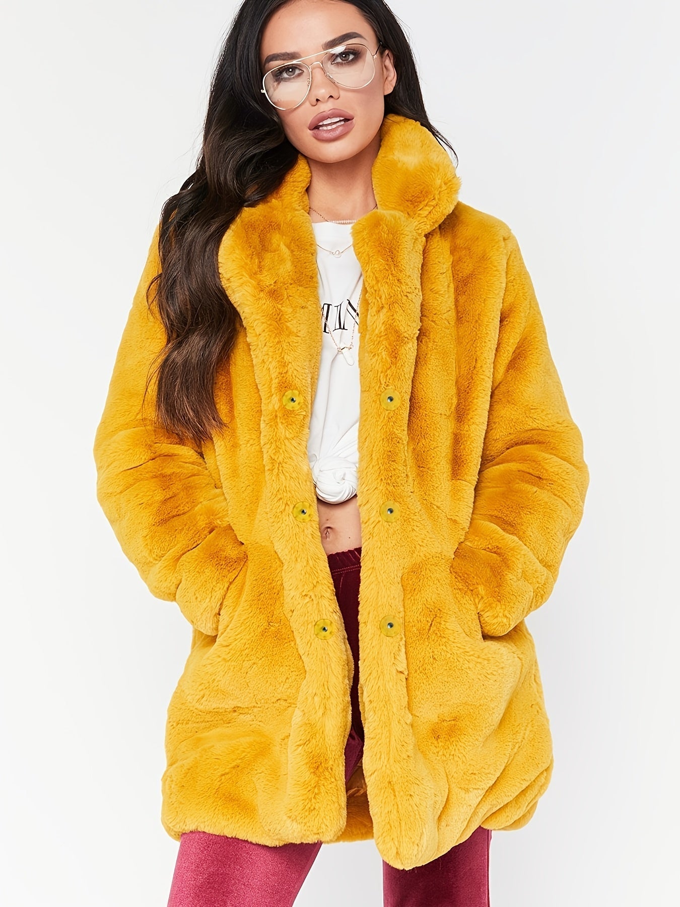 Elegant Women's Mid-Length Winter Faux Fur Coat for Stylish and Warm for Cold Months
