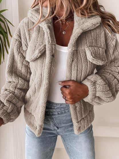 Ladies' Teddy Coat with Shawl Collar and Long Sleeves for Casual Autumn and Winter