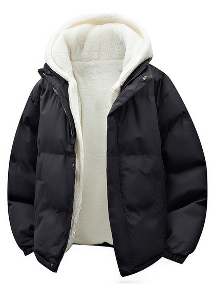 Padded Winter Coat with Teddy Lining and Hood for Casual Unisex Model