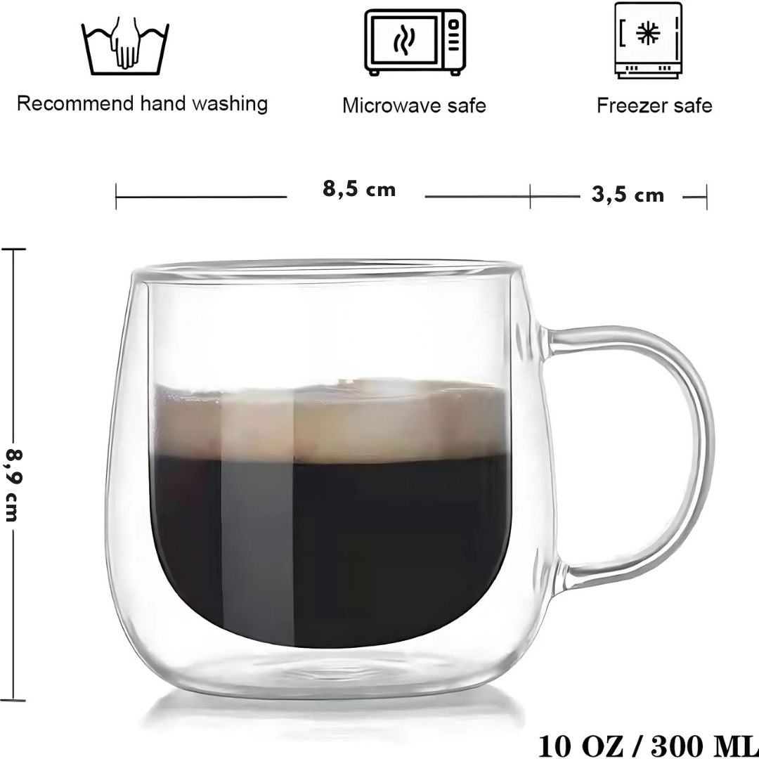Glass with Double-Walled Mugs with Insulation for Hot and Cold Drinks