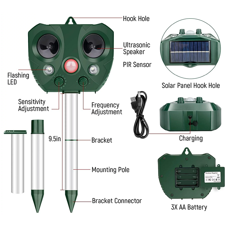 Solar Ultrasonic Bird Repeller for Wireless and Weatherproof for Outdoors