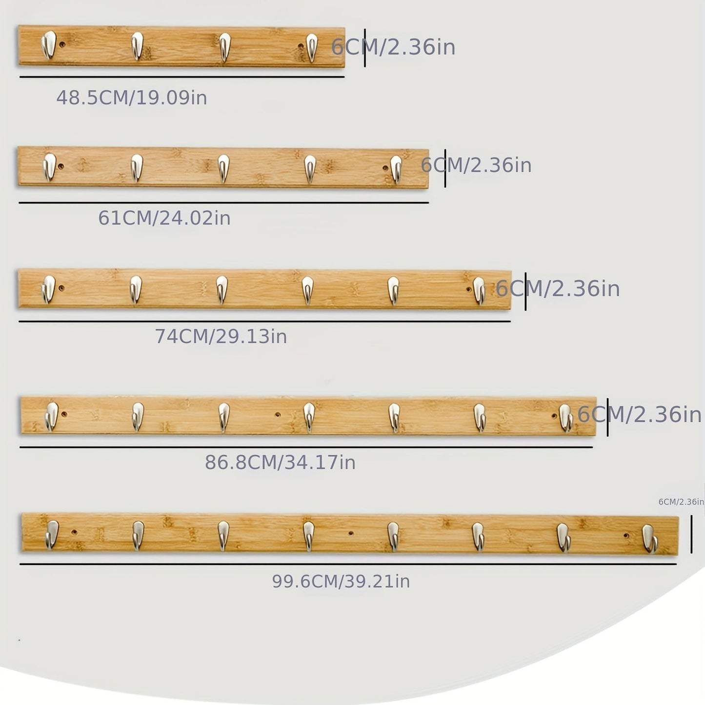 Hooks Bamboo Wall Coat Rack with Metal for Space-Saving Coat Rack Without Drilling