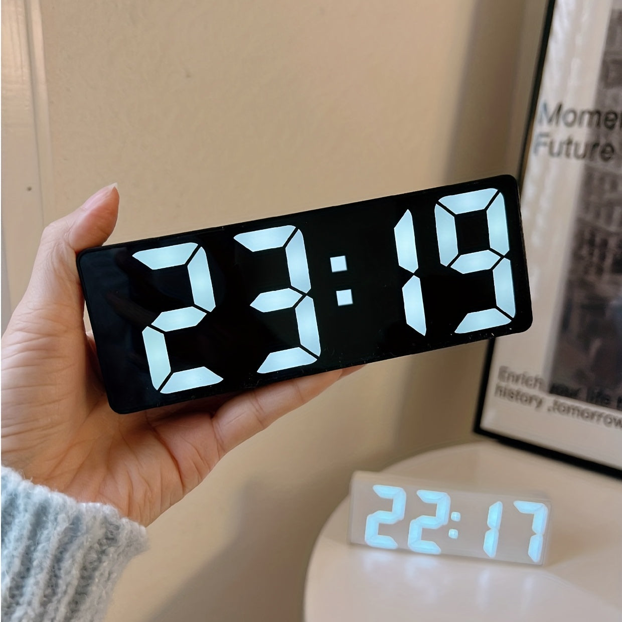 Clock with Digital LED Alarm Temperature Display and Adjustable Brightness