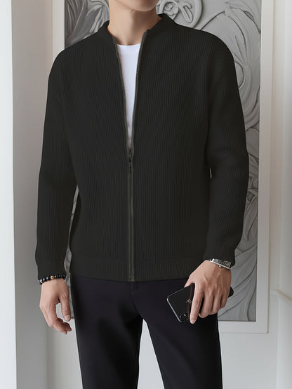 Men's Ribbed Zip-Up Cardigan for Relaxed Fit for Autumn and Winter