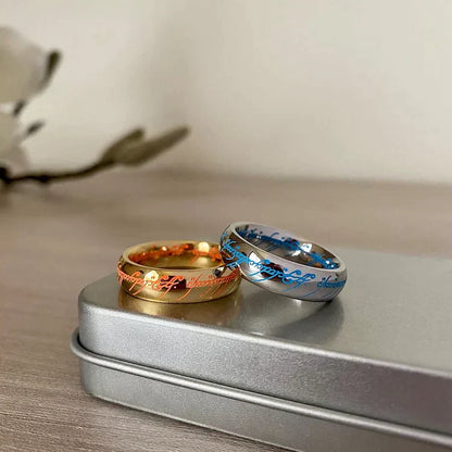 Ring Lumobond Glow with Engraved Stainless Steel Ring with Luminous Rune Design