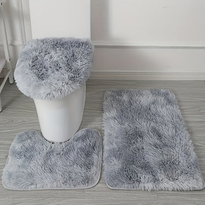 Set with 3-Piece Bathroom Mat Geometric Pattern for Soft and Non-Slip
