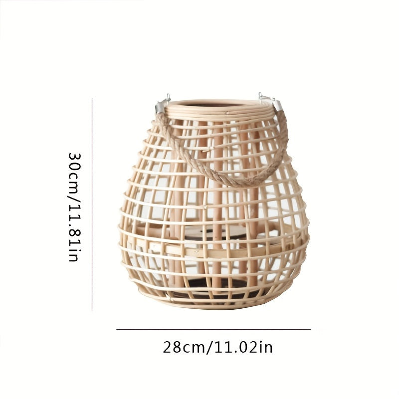 Lantern with Handwoven Rattan Candle Holder for Loose Decorative Piece
