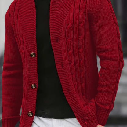 Men's Cable Knit Cardigan with V-Neck for Comfortable and Versatile