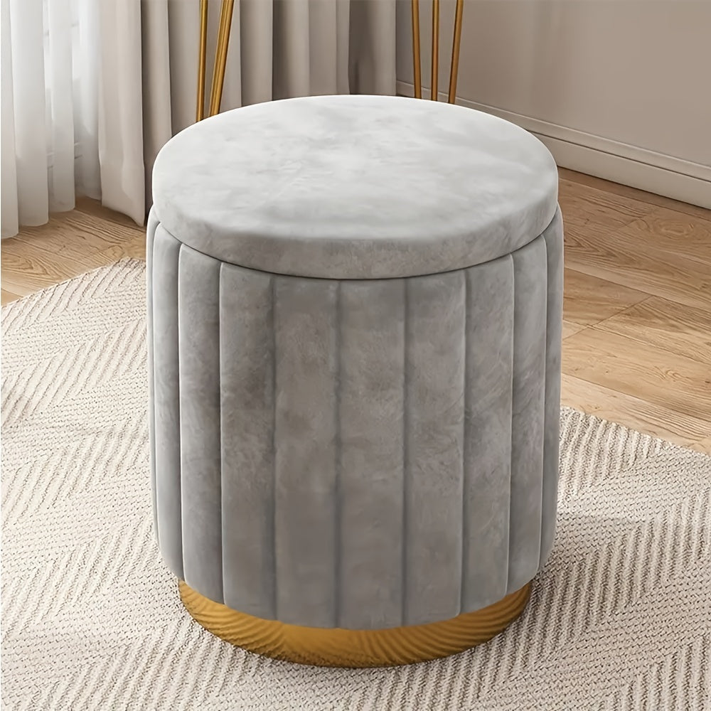 Nordic Chic Storage Ottoman with Stylish Round Pouf with Storage and Mirror Finish