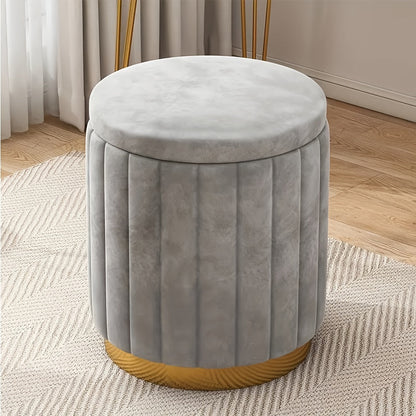 Nordic Chic Storage Ottoman with Stylish Round Pouf with Storage and Mirror Finish