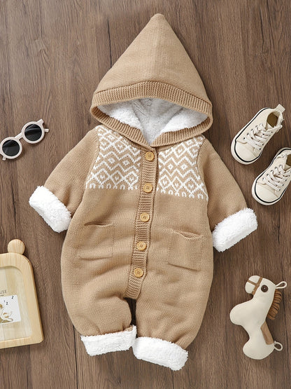 Baby Knitted Jumpsuit with Hood for Warm and Comfortable