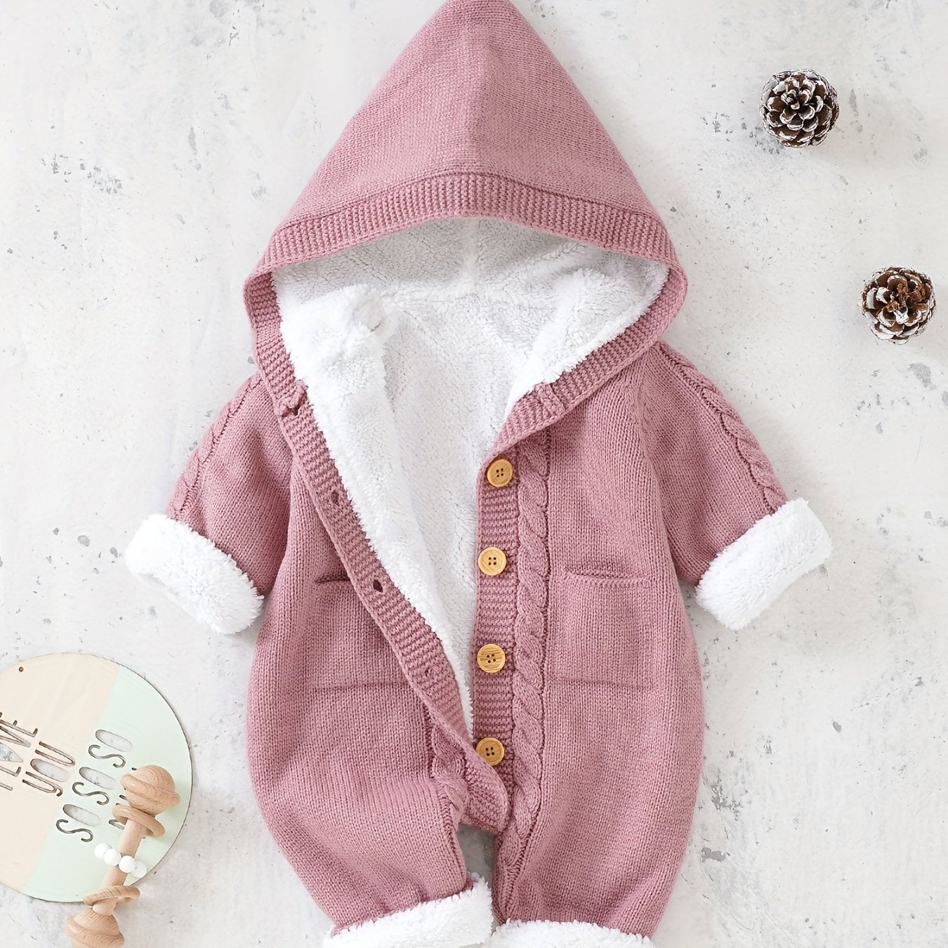 Baby Knitted Jumpsuit with Hood for Warm and Comfortable