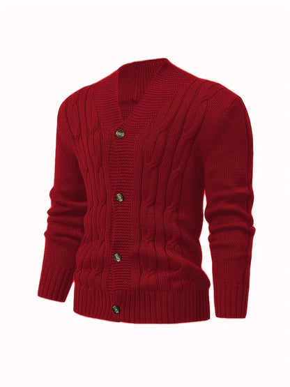 Men's Cable Knit Cardigan with V-Neck for Comfortable and Versatile