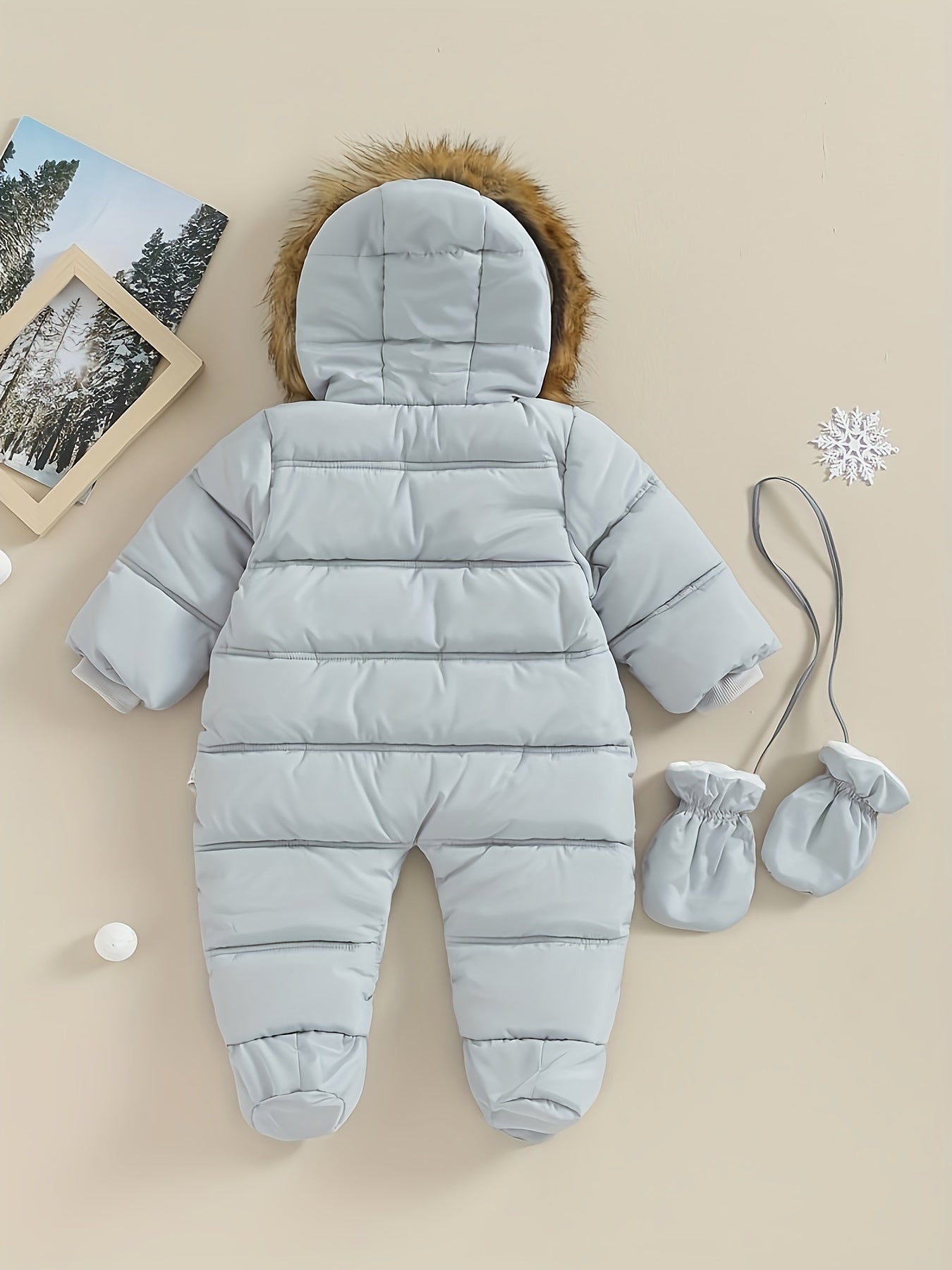 Snowy Baby Romper for Warm Winter Onesie with Hood for Outdoors