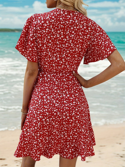 Lightweight Ladies' Summer Dress with Floral Print and Elegant Wrap Design