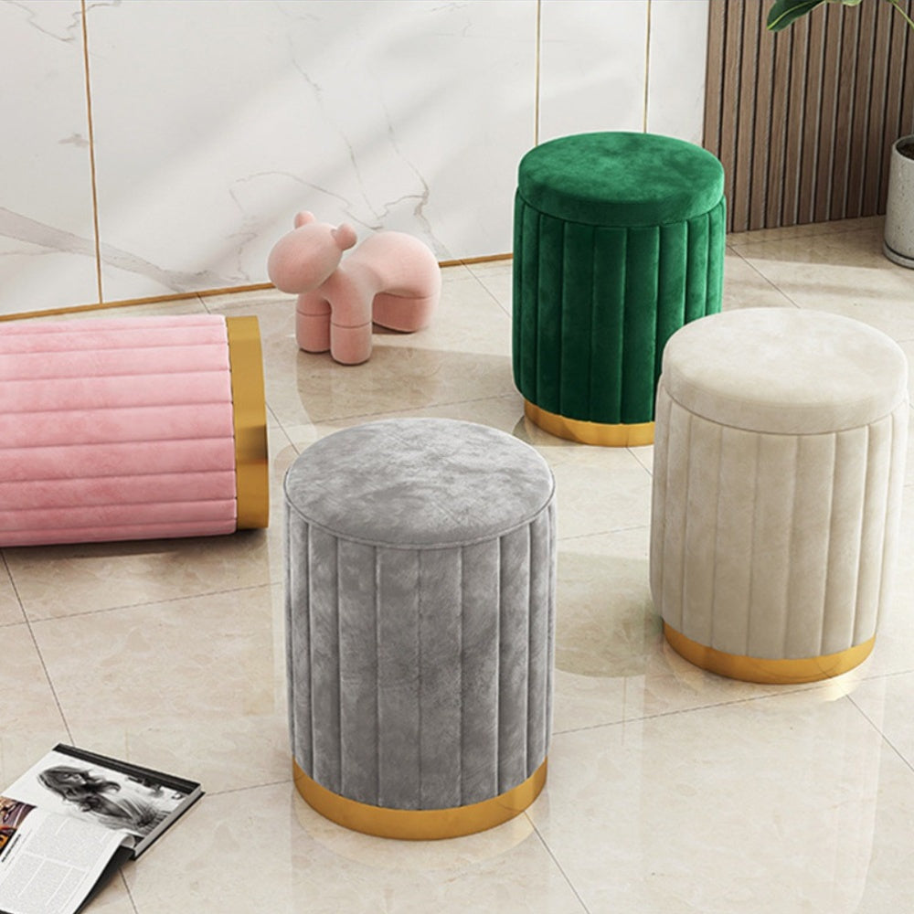 Nordic Chic Storage Ottoman with Stylish Round Pouf with Storage and Mirror Finish