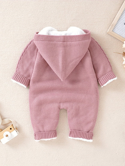 Baby Knitted Jumpsuit with Hood for Warm and Comfortable