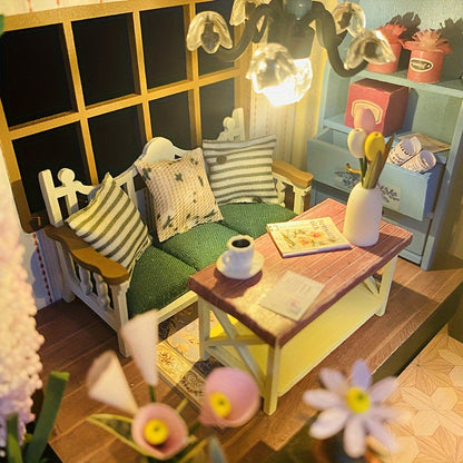 DIY Miniature Greenhouse House with Lighting for Handmade 3D Puzzle for Creative Decoration