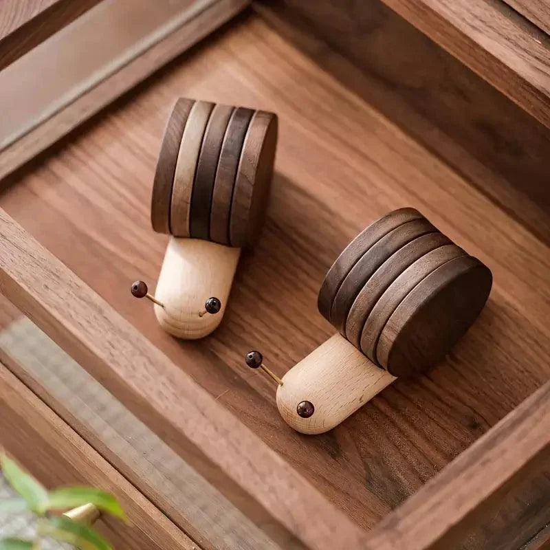 Table with Wooden Coaster Set with Log Design for Protection